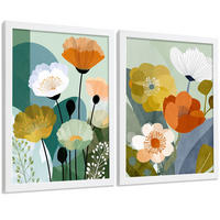 PLAKÁT Sada 2 Floral Bílý rám A3 - bílá, papír (42/29.7/3cm) - Nacnic