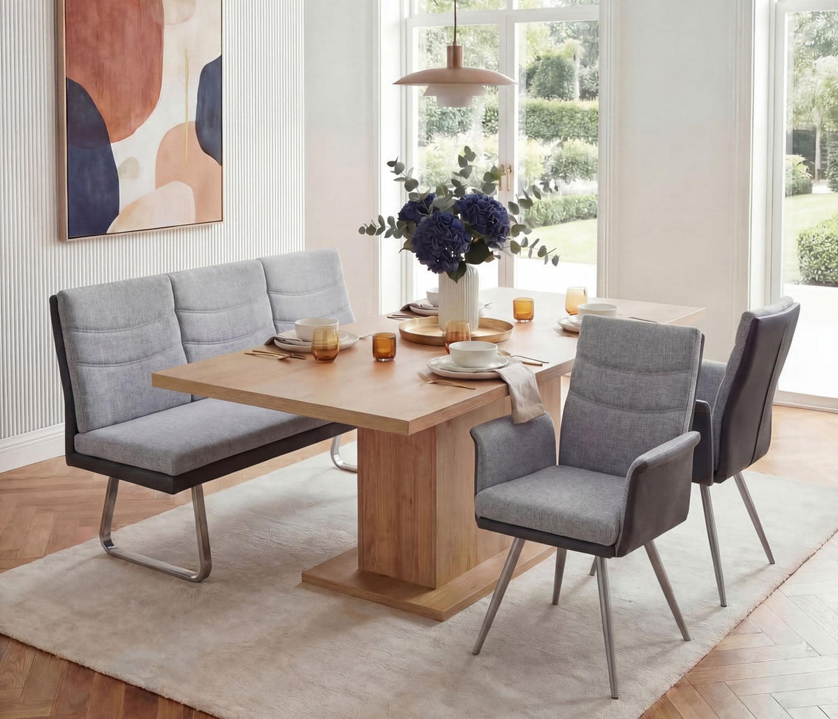 ESSZIMMER-SET Grau 2er-Set - Grau, Textil (180/98/70cm) - MCW