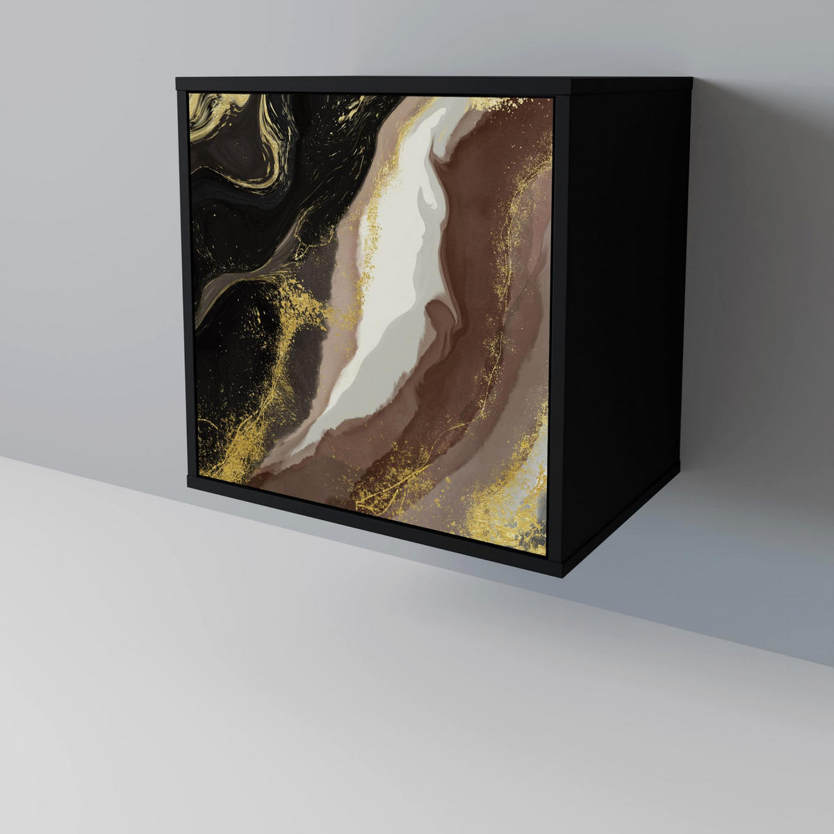 SIDEBOARD GOLD DUST, Schwarz, 57,5x42x70,5 cm, Schwarze Metall-Sternfüße - Multicolor/Schwarz, Holzwerkstoff/Metall (57.5/70.5/42cm) - SpaceRebels