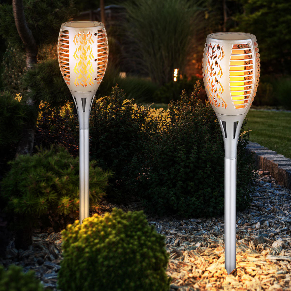 LED AUSSENLEUCHTE Solarleuchte Silber Kunststoff - Silberfarben, Kunststoff (10/10/58cm)