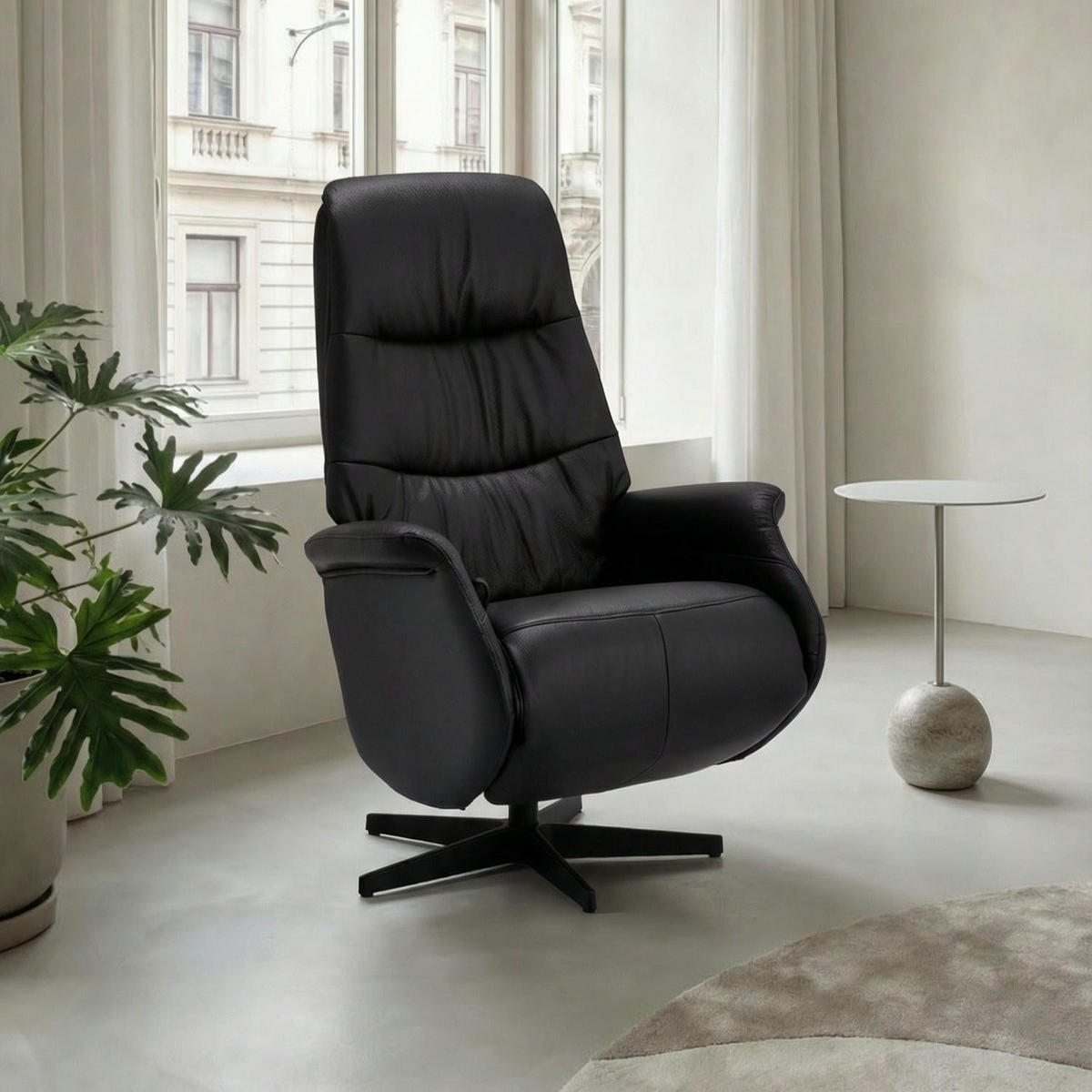 RELAXSESSEL Echtleder Schwarz - Schwarz, Leder/Metall (90/114/79cm) - Furnhouse