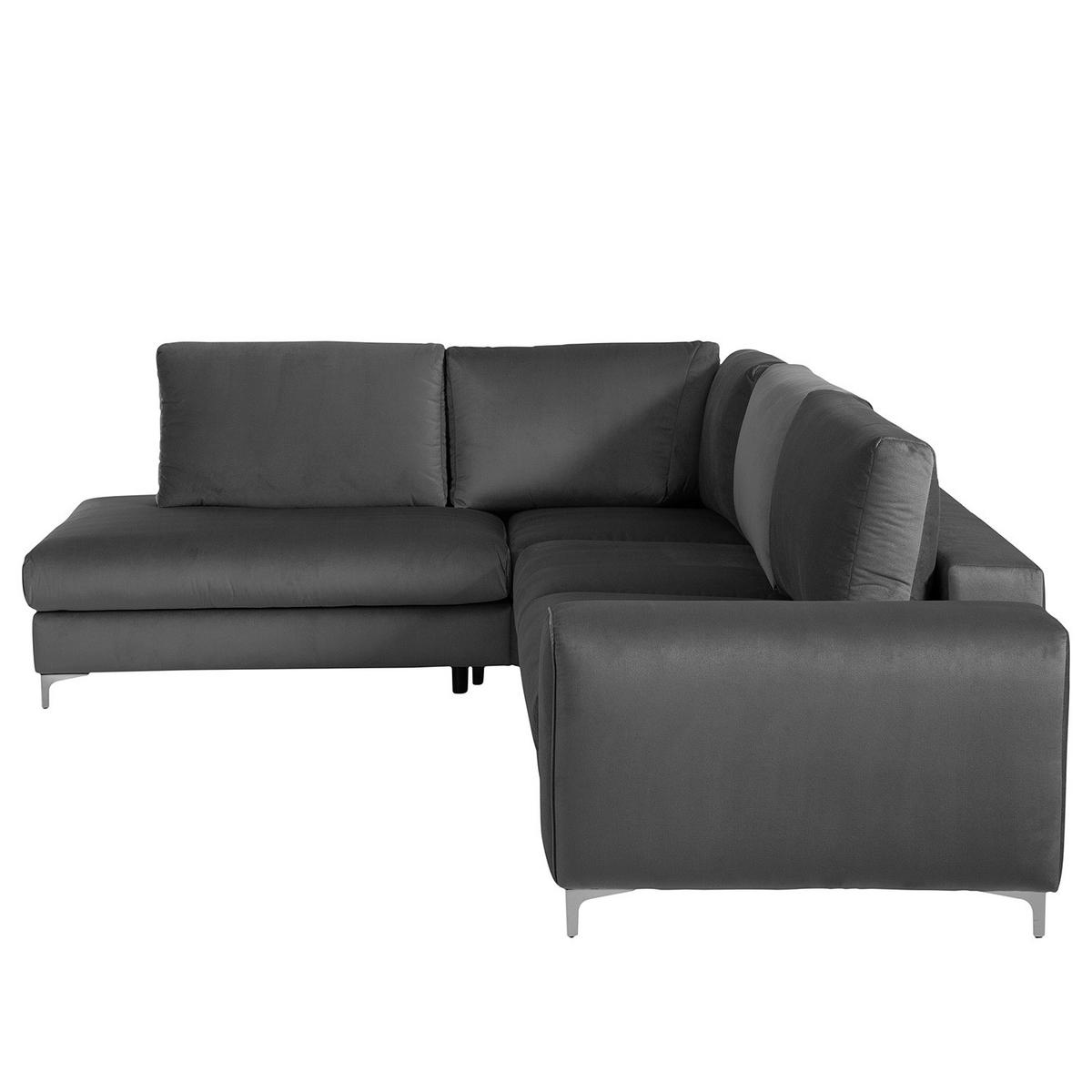 ECKSOFA mit Ottomane - Chromfarben/Anthrazit, Textil/Metall (302/1cm) - home24