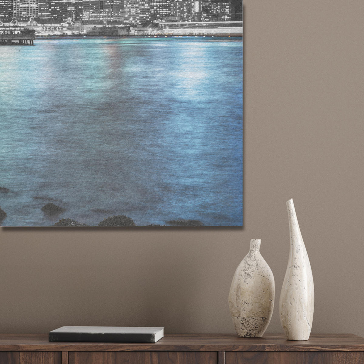 AKUSTIKBILD New York - Skyline - Stadt - Blau Akustikpaneele 80x80 cm - Blaugrau, Kunststoff (80/80/0.9cm) - MuchoWow