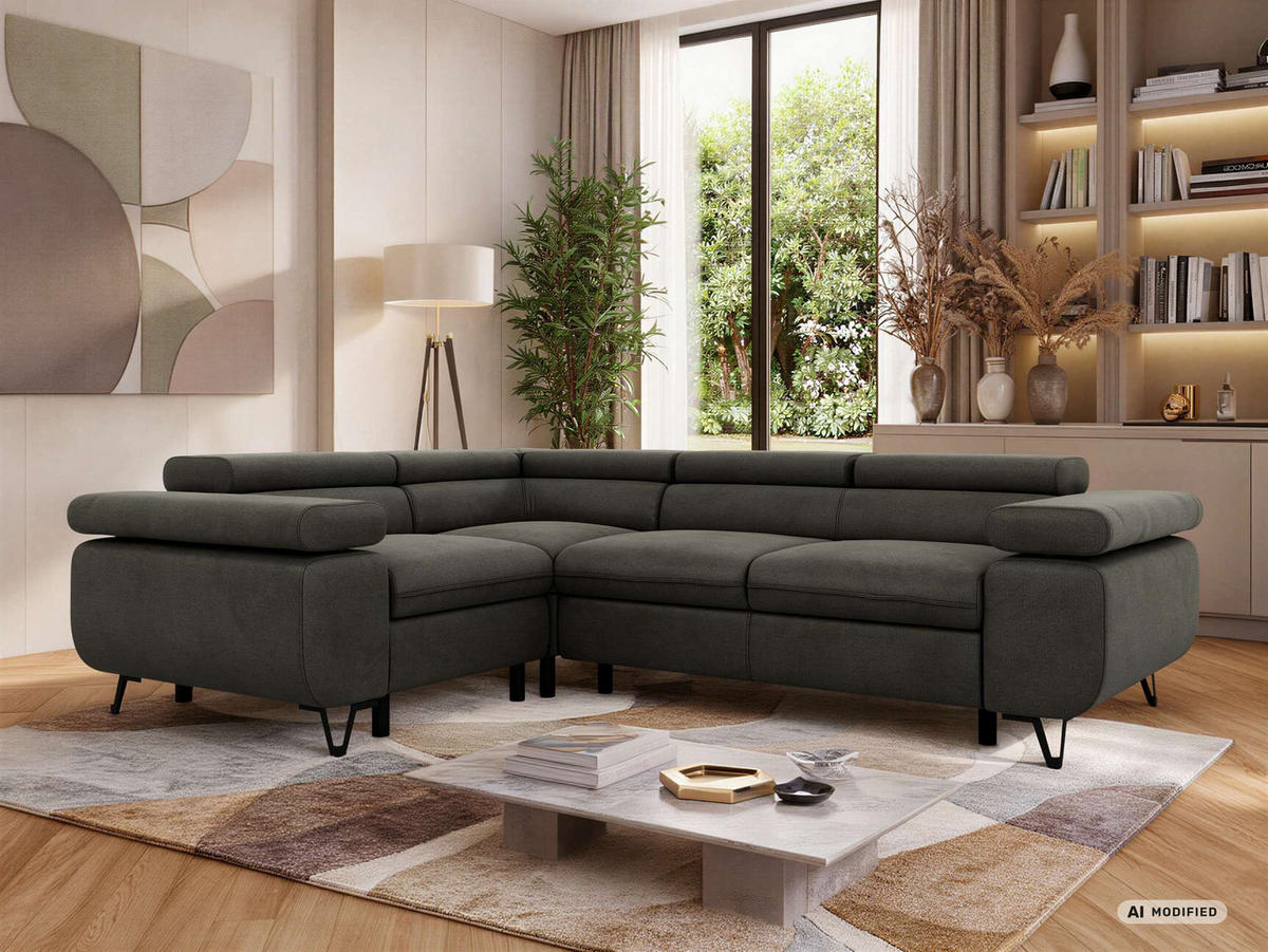 ECKSOFA ORSO L Anthrazit Velvet - Links Seite - Anthrazit/Schwarz, Textil/Metall (197/268cm) - MKS