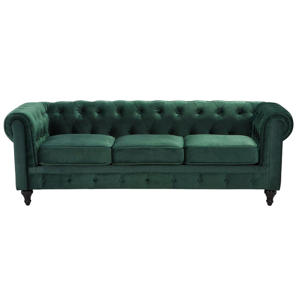 CANAPEA 3 LOCURI catifea verde Chesterfield
