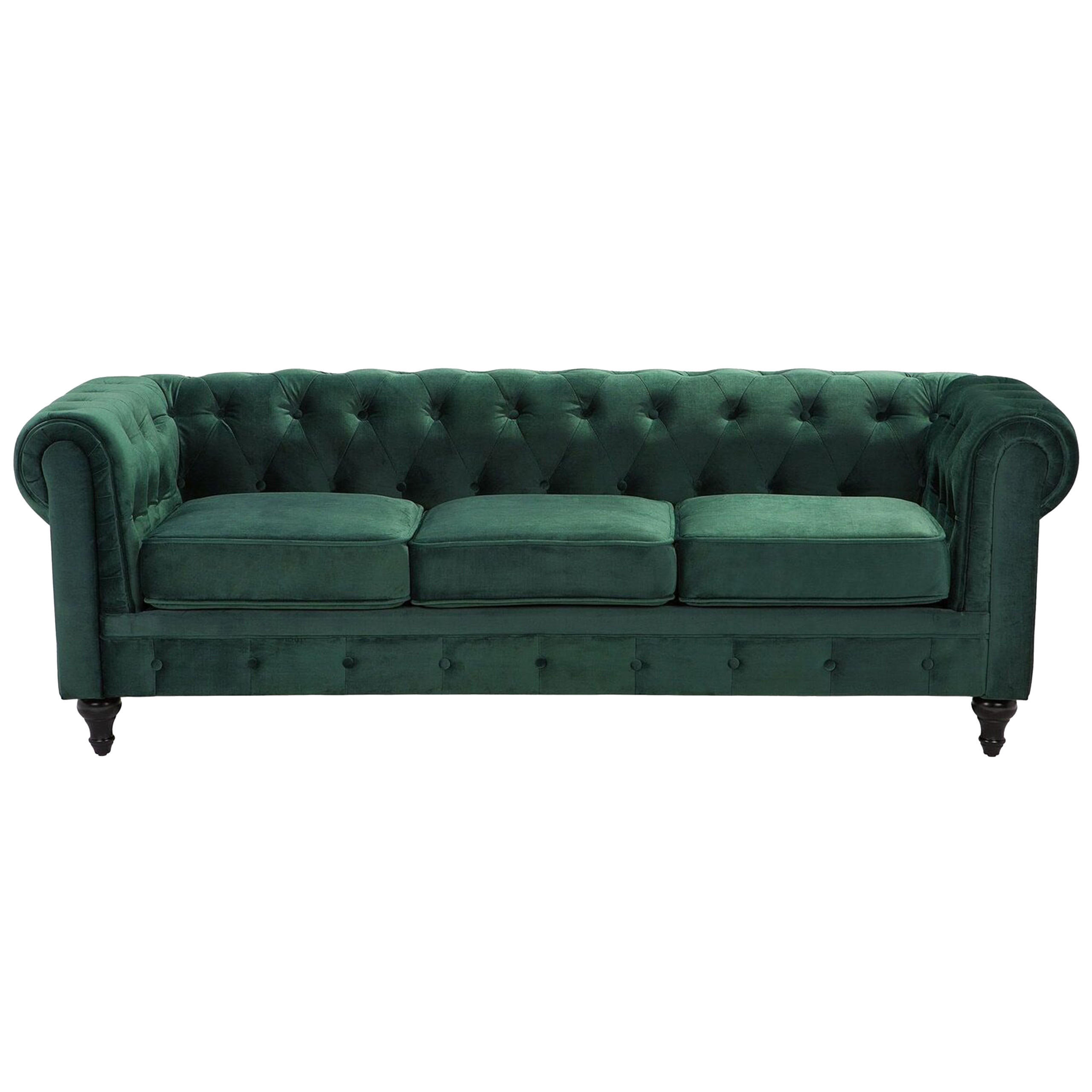 3-SITZER-SOFA Samtstoff Grün Chesterfield - Hellgrün, Textil (202/70/75cm) - Beliani