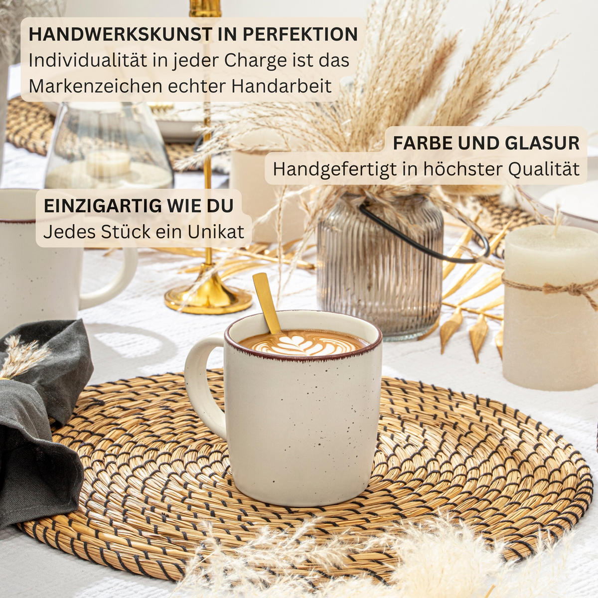 KAFFEEBECHER BOMBAY BEACH - 4 teilig aus Steingut - Beige, Stein (0.8L) - Sänger