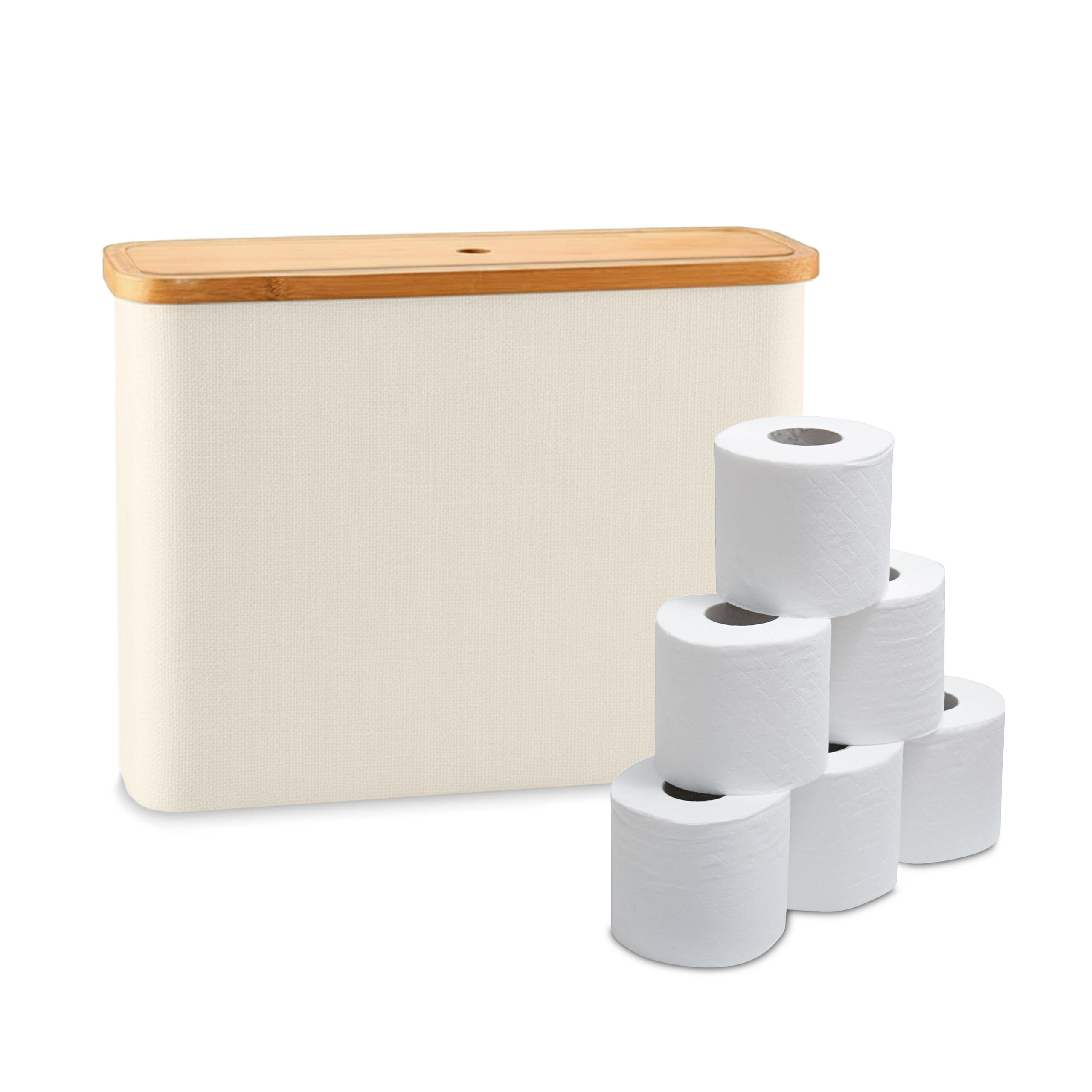 F&Ouml;RVARINGSBOX Beige f&ouml;r toalettpapper 12 rullar polyester bambu 34.5/45/15 cm