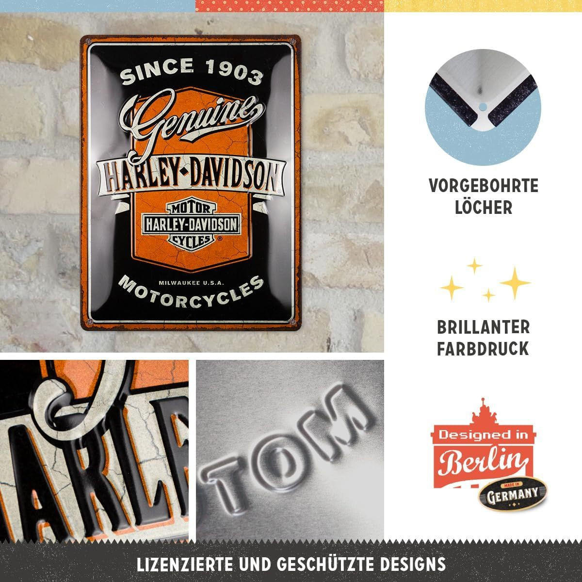 BLECHSCHILD 30/40 cm Harley-Davidson Genuine Motorcycles Ribbon - Multicolor, Metall (30/40/0.2cm) - Nostalgic-Art