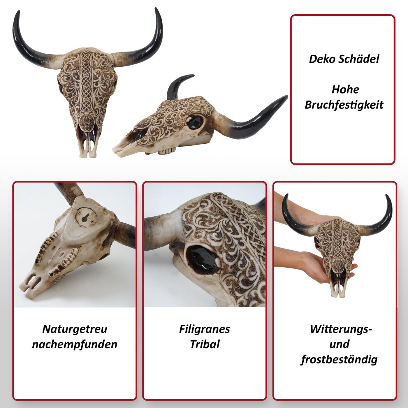 DEKO SCHÄDEL LONGHORN Beige - Beige, Stein (29/31/10cm) - MCW
