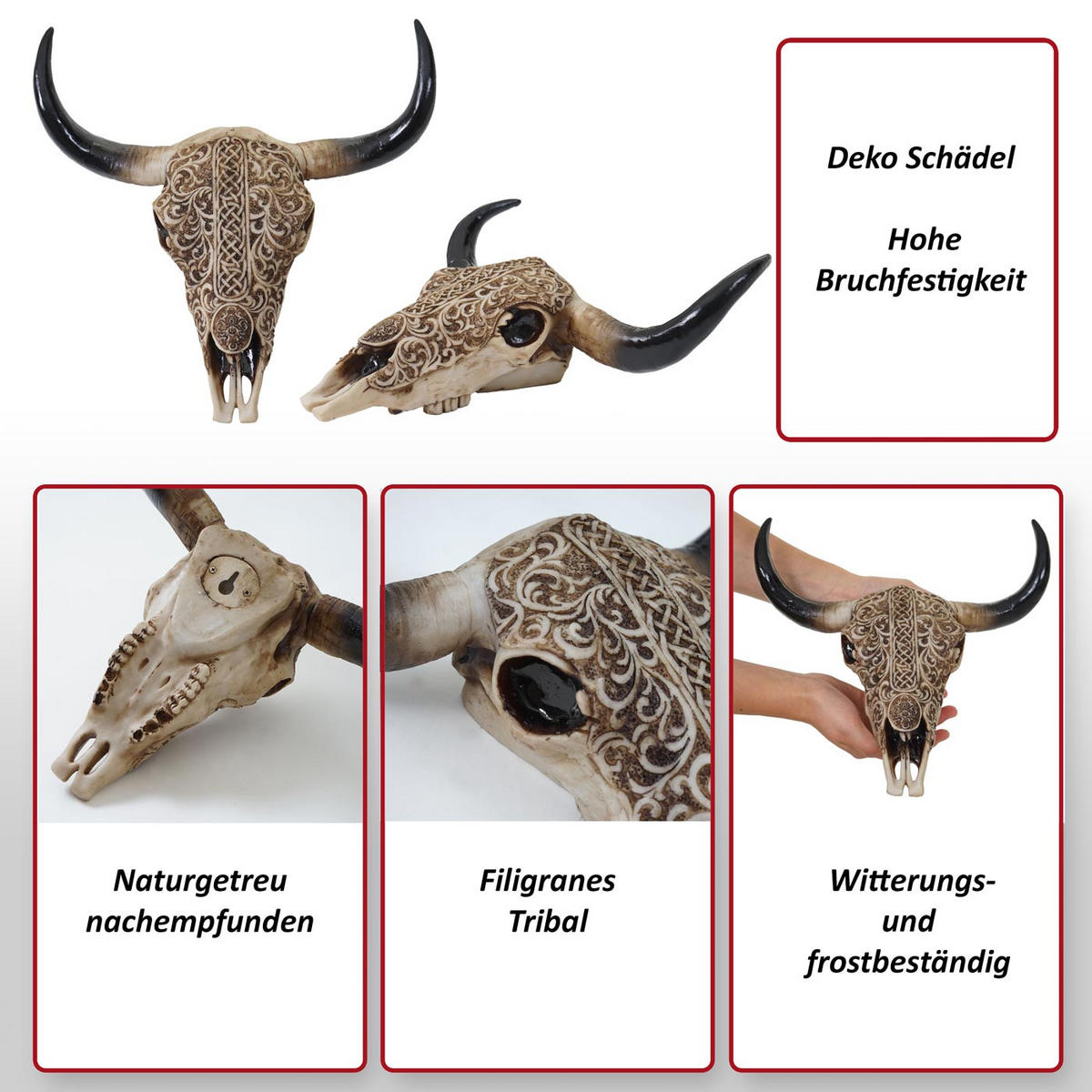 DEKO SCHÄDEL LONGHORN Beige - Beige, Stein (29/31/10cm) - MCW