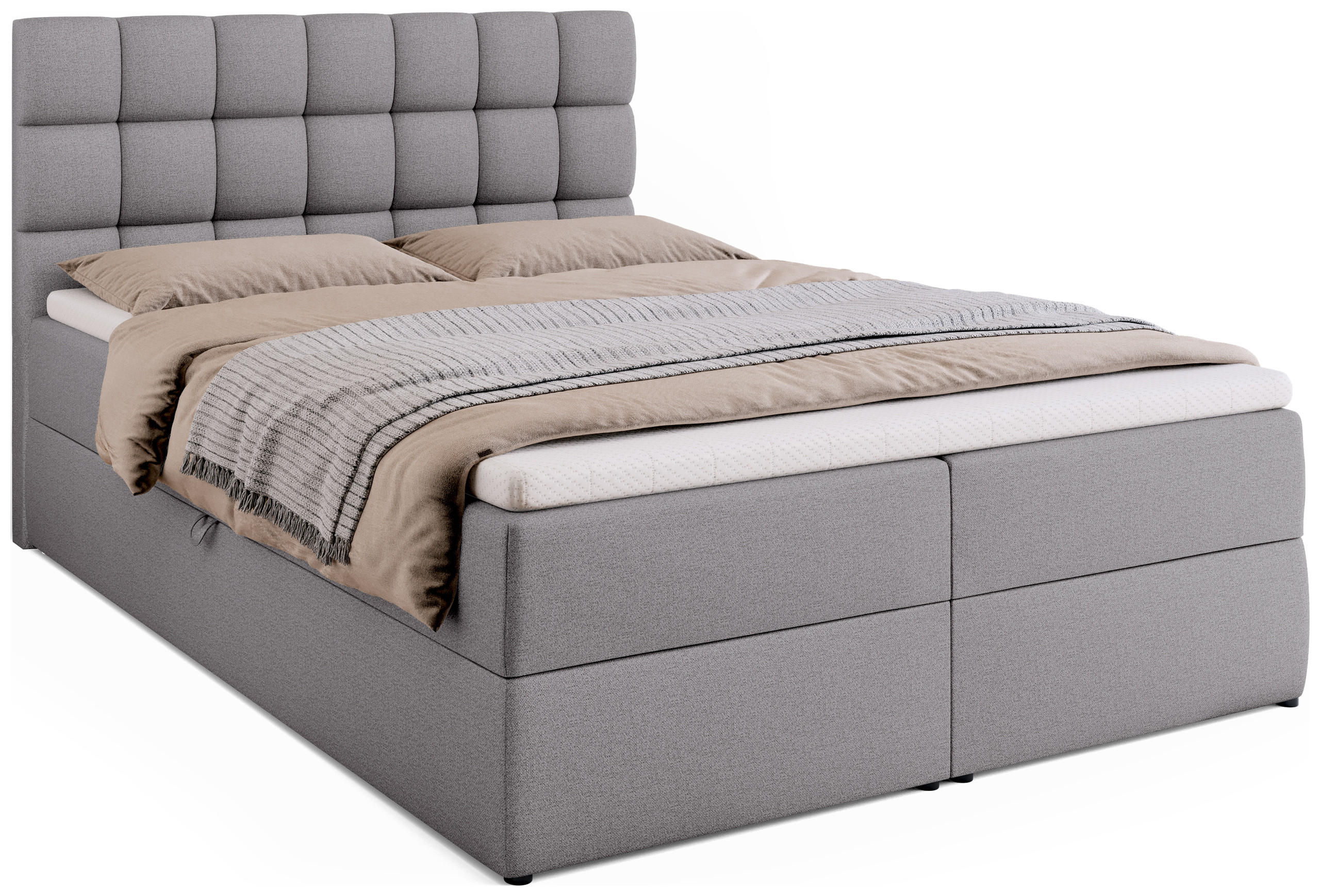 BOXBETT Dakota mit Topper 140/200 Grau - Grau, Textil (140/200cm) - Bromarkt