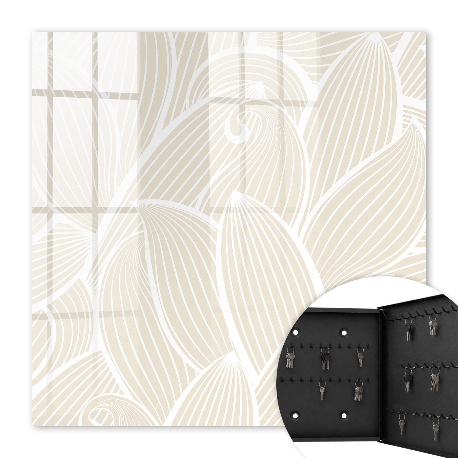 SCHLÜSSELBOX Schwarz 30x30 cm- Türöffnung nach rechts - Organisches Muster - Beige, Metall (30/30/5cm) - TULUP
