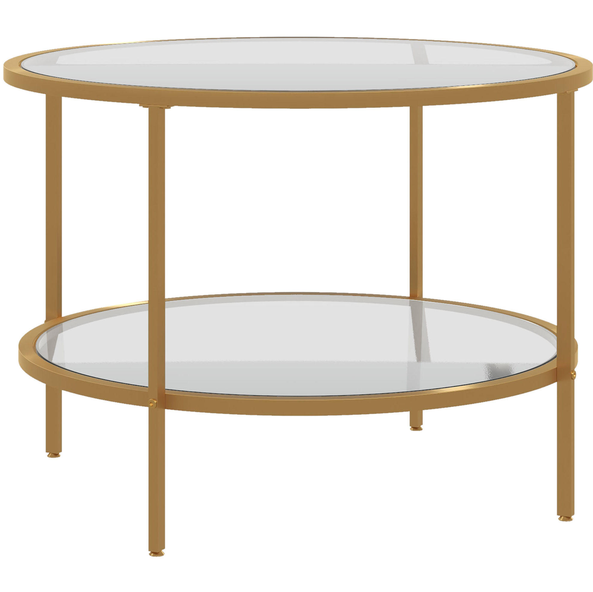 BEISTELLTISCH 60/43 cm in Gold mit Glasablagen und Stahlrahmen - Goldfarben, Glas (60/60/43cm) - Flora Grace
