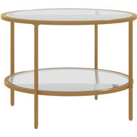 BEISTELLTISCH 60/43 cm in Gold mit Glasablagen und Stahlrahmen - Goldfarben, Glas (60/60/43cm) - Flora Grace