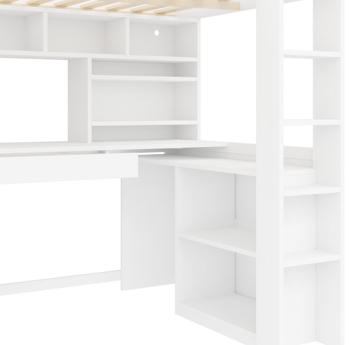 HOCHBETT 90/200 cm Weiß mit Schreibtisch und Stauraum ohne Matratze - Weiß, Holz (90/200cm) - MIVRAY