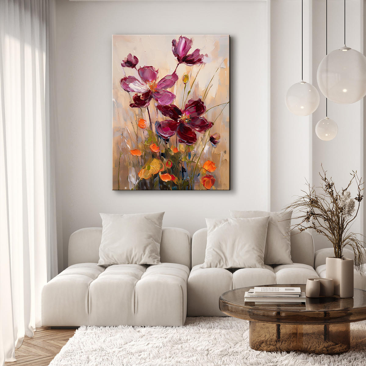 WANDBILD blumen wiese natur burgunderrot - Multicolor, Textil (40/60cm) - Feeby