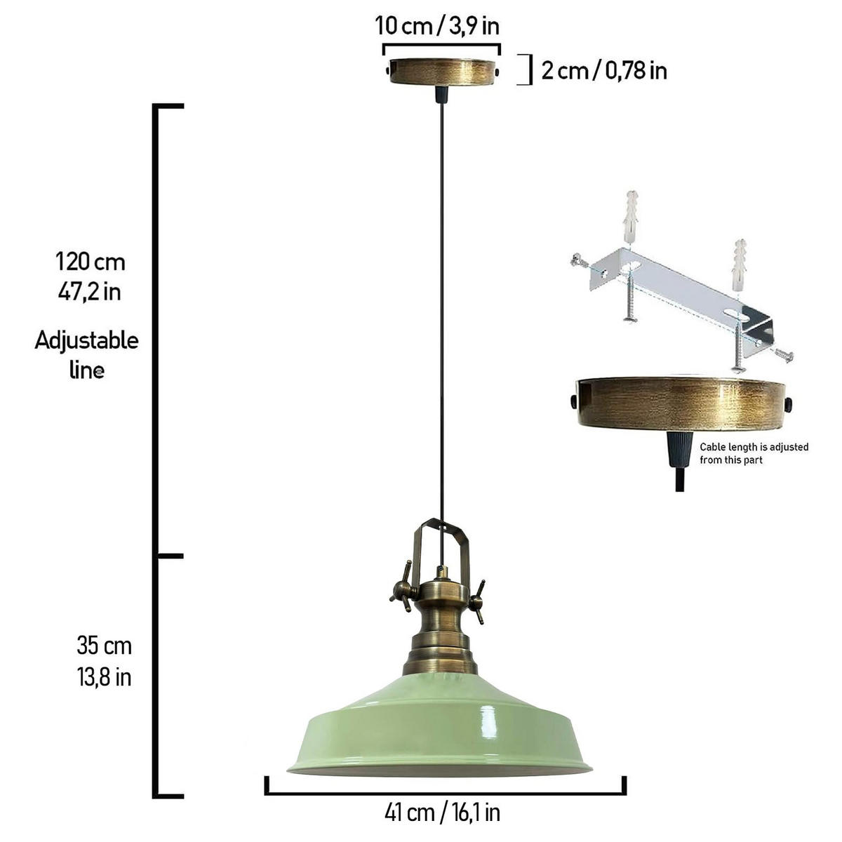 HÄNGELAMPE Industrial Asletl 41/35 cm - Mintgrün, Metall (41/35cm) - Bamyum