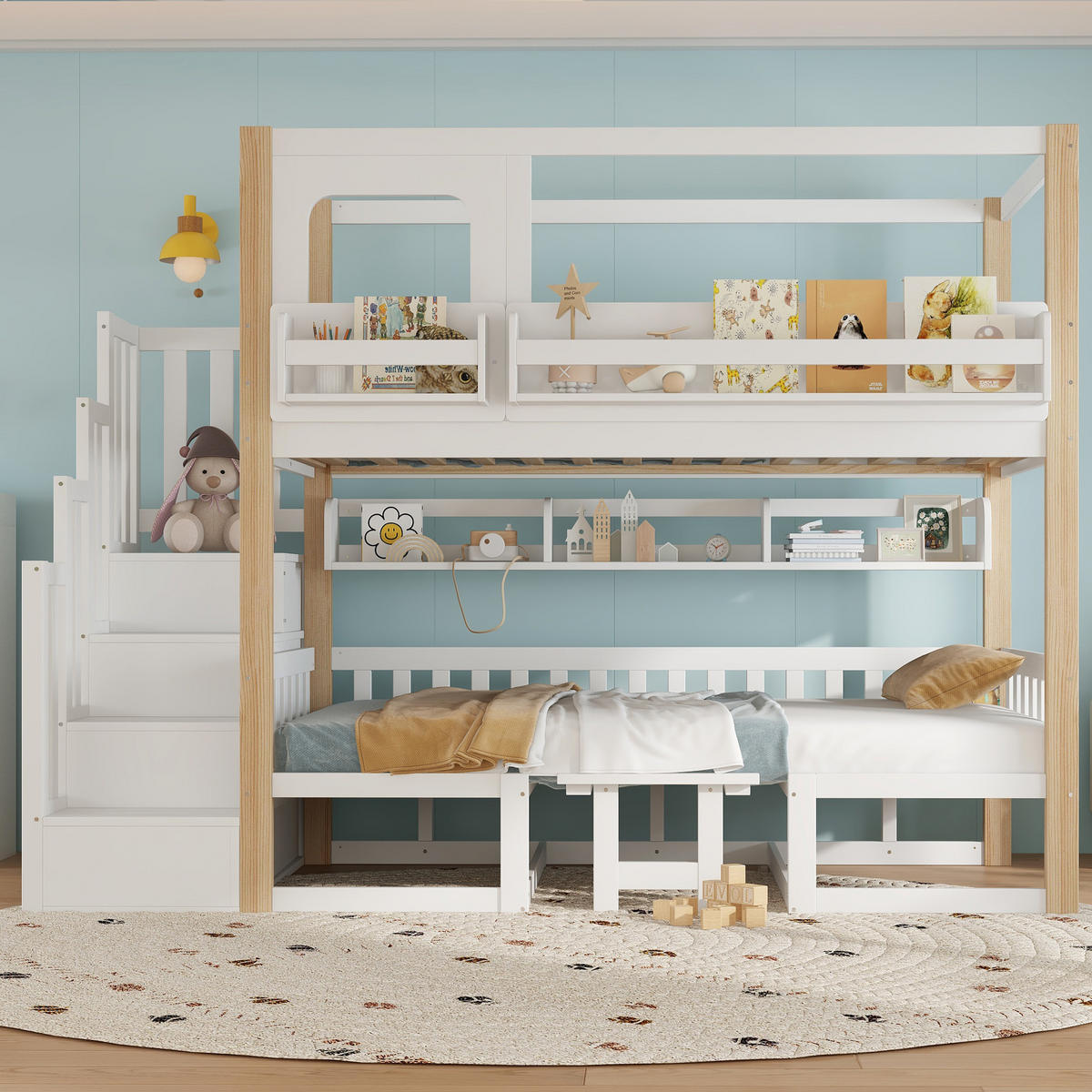 ETAGENBETT 90x200 cm Tisch Treppe Regal - Weiß, Holz (90/200cm) - LEBENLANG