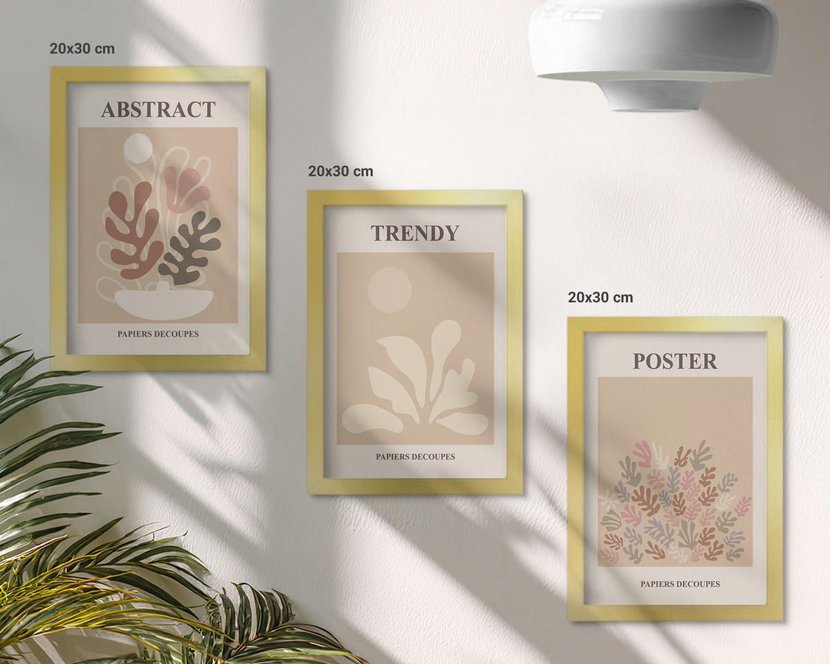 WANDBILDER 3er Set - 20x30 cm Goldrahmen - Pflanzenmotive beige braun - Goldfarben, Kunststoff (20/30cm) - ArtPrintCave