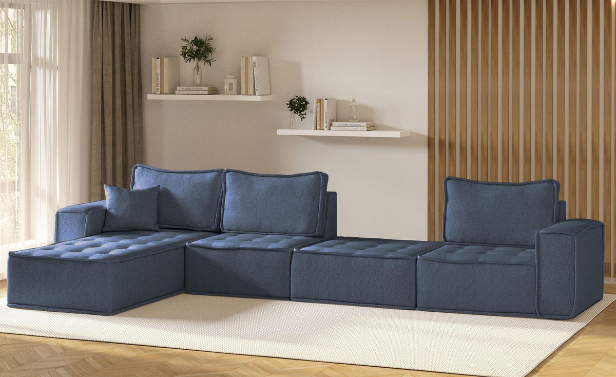 ECKSOFA Sande Xl In Raven - Blau, Holzwerkstoff/Textil (372/192cm) - Fun Möbel