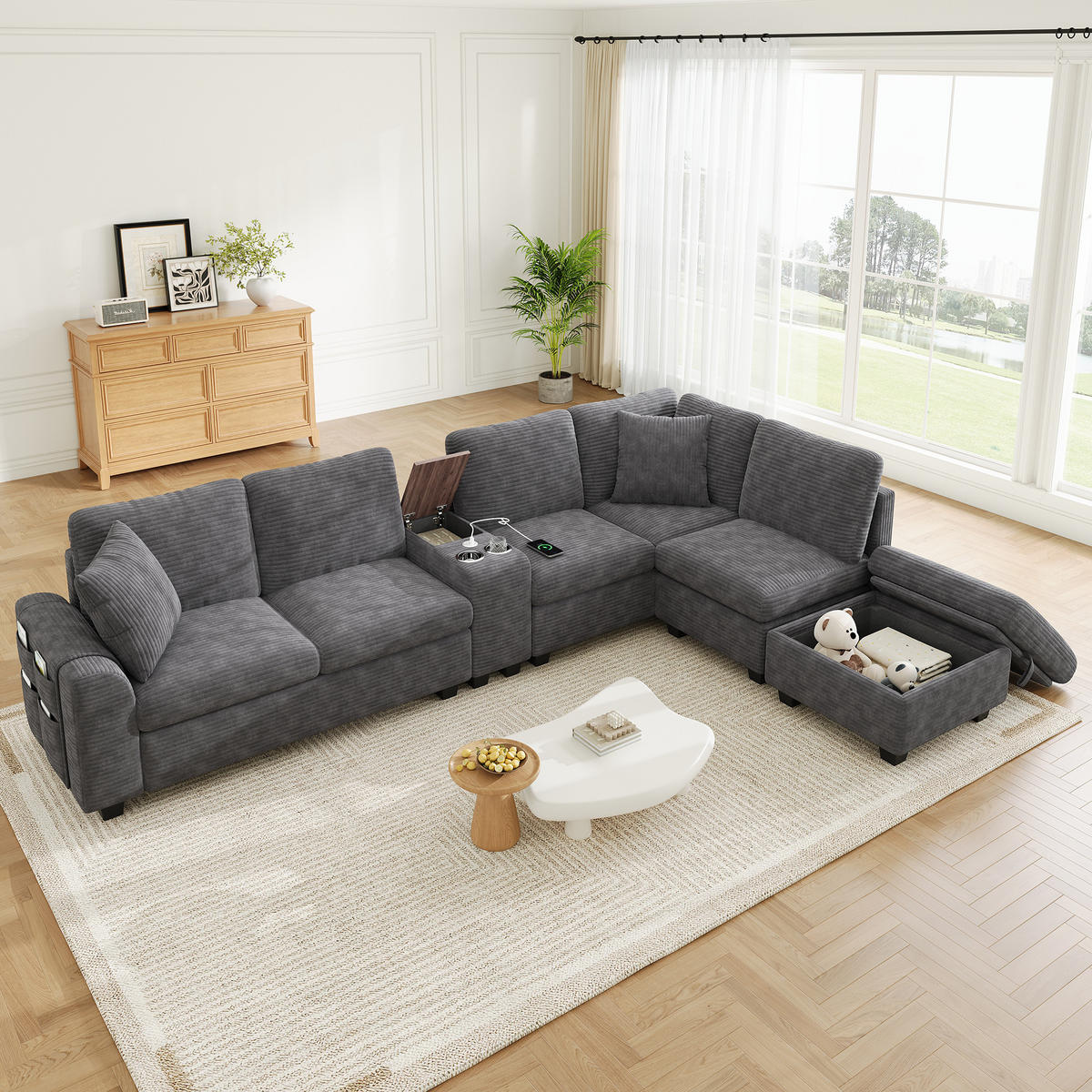 ECKSOFA mit Stauraum und USB Type-C in Grau - Grau, Textil (311/139cm) - EVRYAE