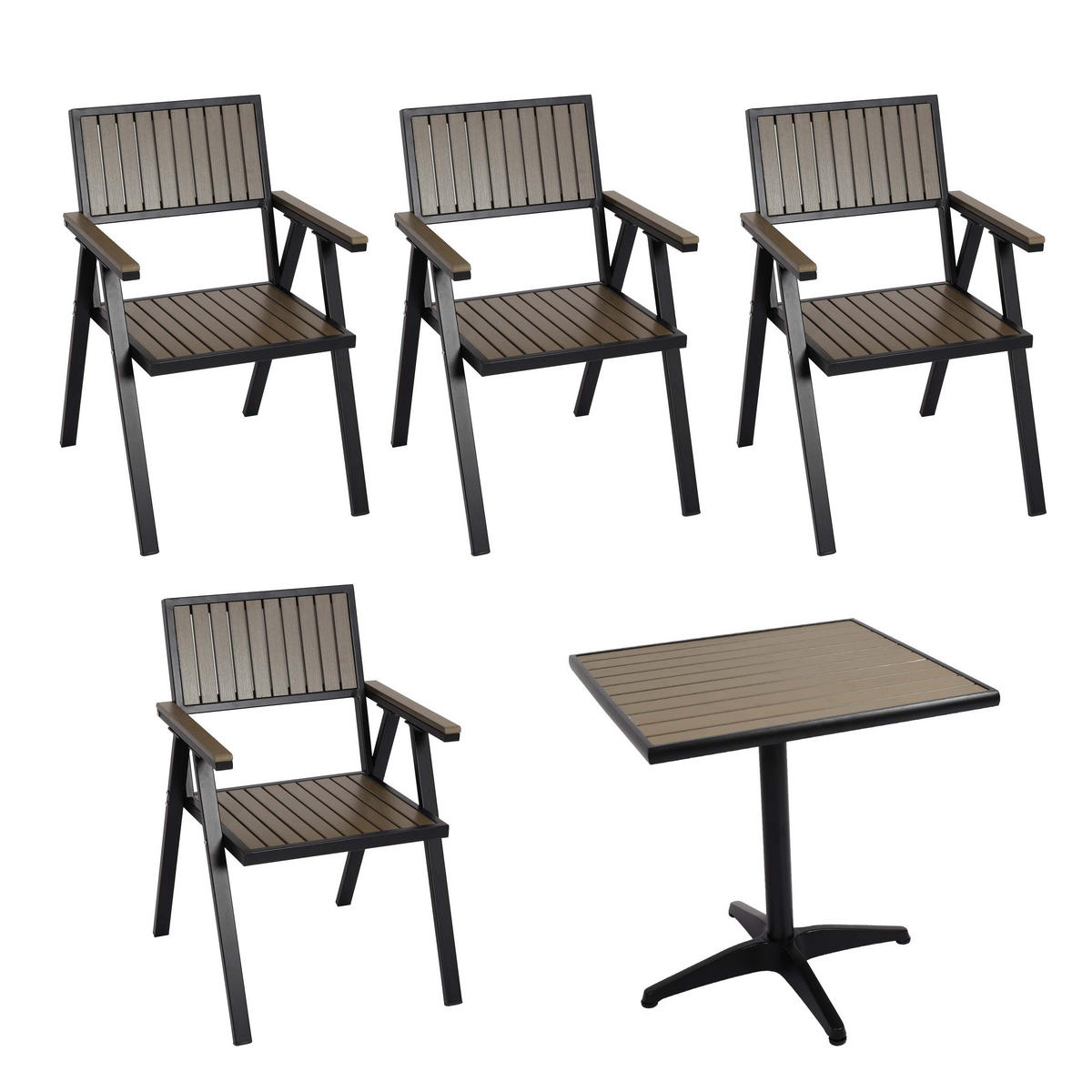 GARTENSTUHL+GARTENTISCH Schwarz, Grau - Schwarz/Grau, Kunststoff - MCW