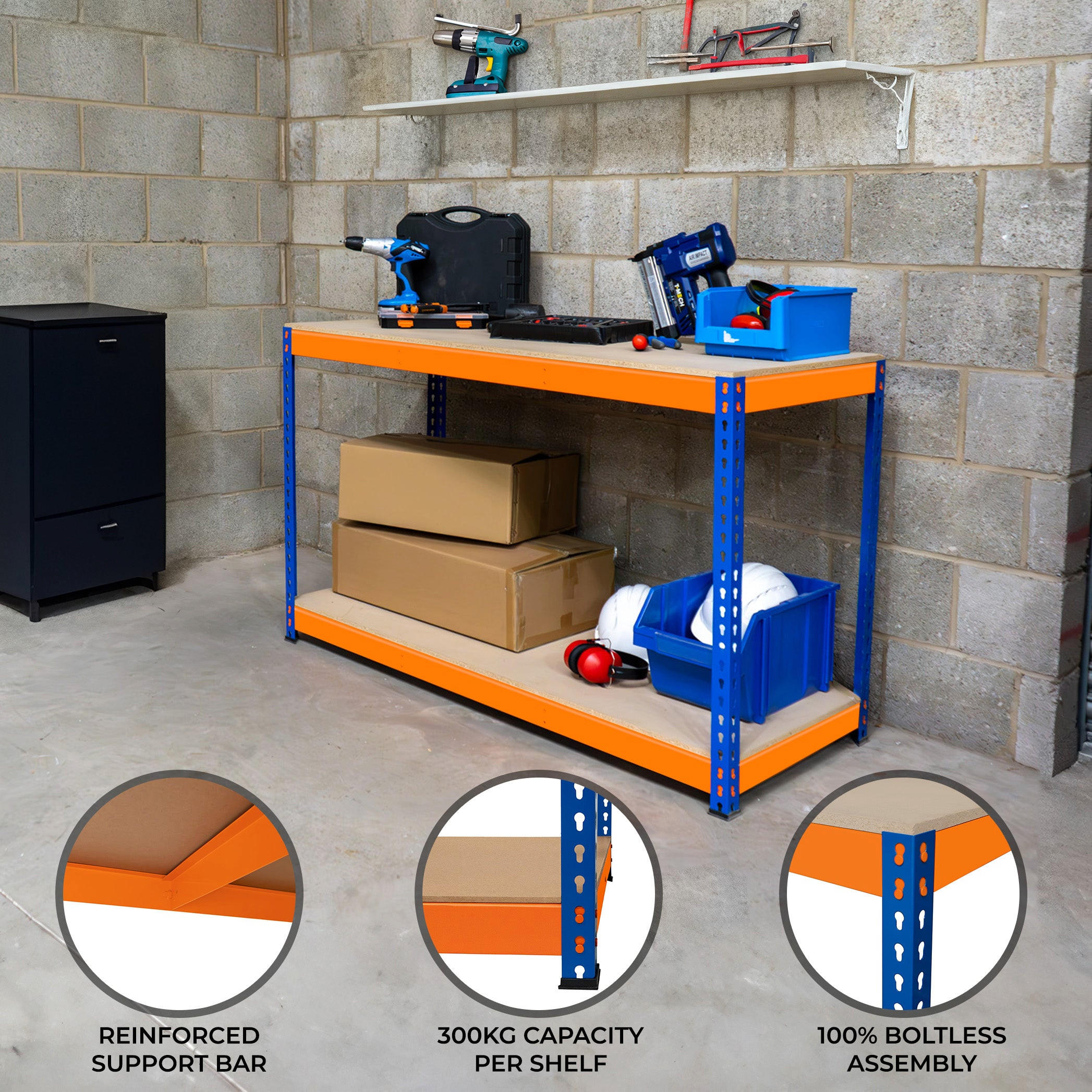 WERKBANK S-Rax 2-stufig - 90cm x 45cm x 90cm - Orange, Holzwerkstoff (90/90/45cm)