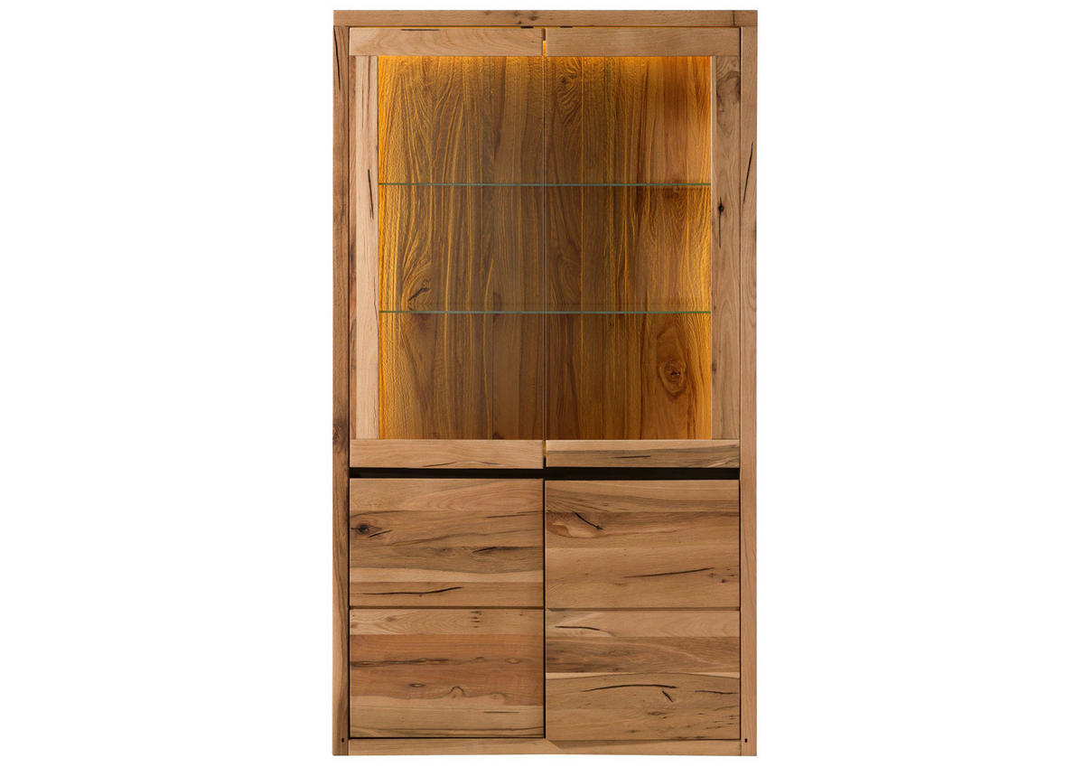 VITRINE Wild-/Zerreiche 105x43x195 natur geölt MONTREUX LUX #115 - Braun, Holz (105/195/43cm) - Massivmoebel24
