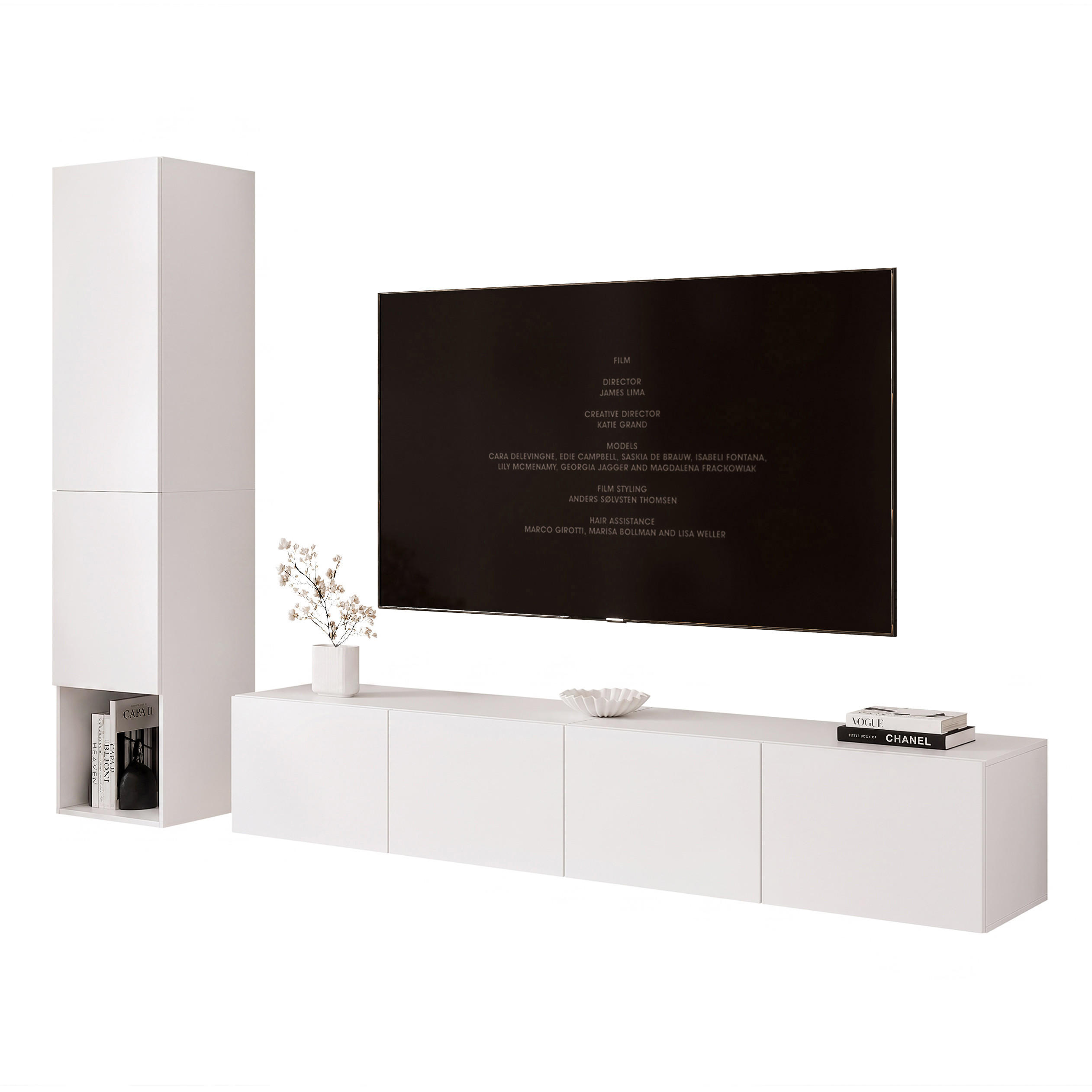 WOHNWAND ANGEL LINE I 2-teilig, mit LED-Beleuchtung, Weiß matt - Weiß, Holzwerkstoff (240/180/40cm) - Idohome