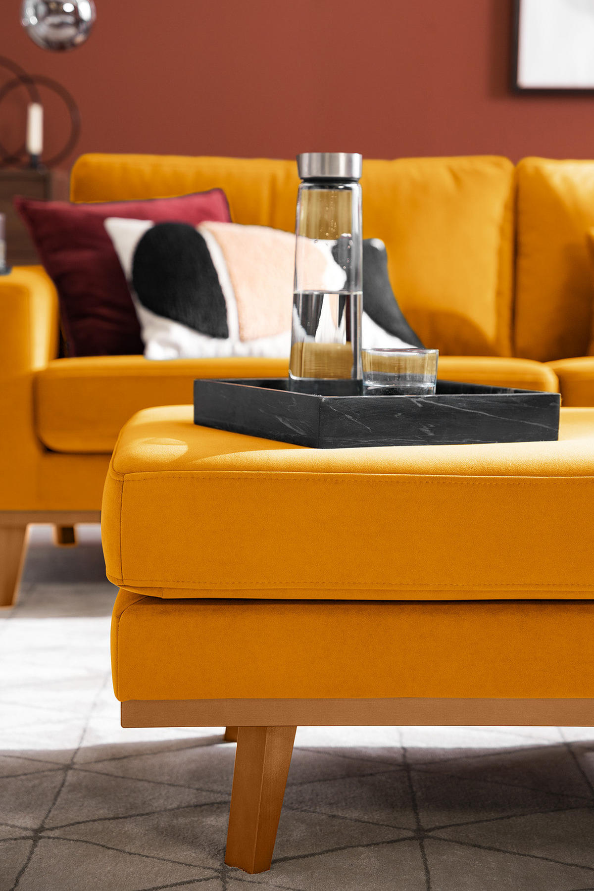 POLSTERHOCKER - Gelb/Buchefarben, Buchenholz/Textil (85/43/60cm) - home24