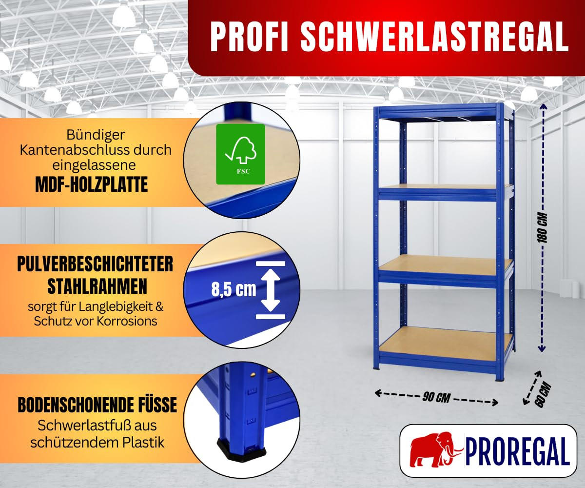 SCHWERLASTREGAL Dino 180x90x60 cm Fachlast 600 kg Blau - Blau, Metall (90/180/60cm) - PROREGAL