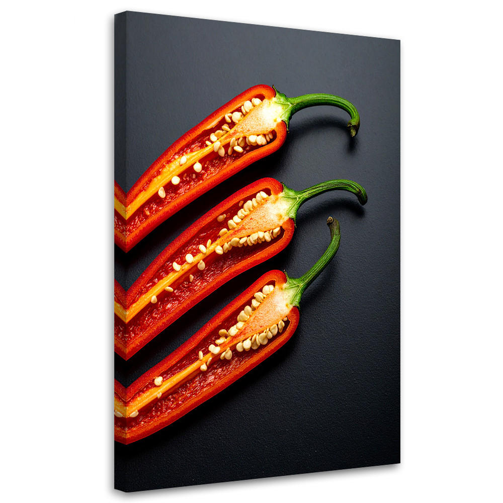LEINWANDBILD, Rote Chilischoten auf schwarzem Hintergrund - Grau, Textil (20/30cm) - Feeby