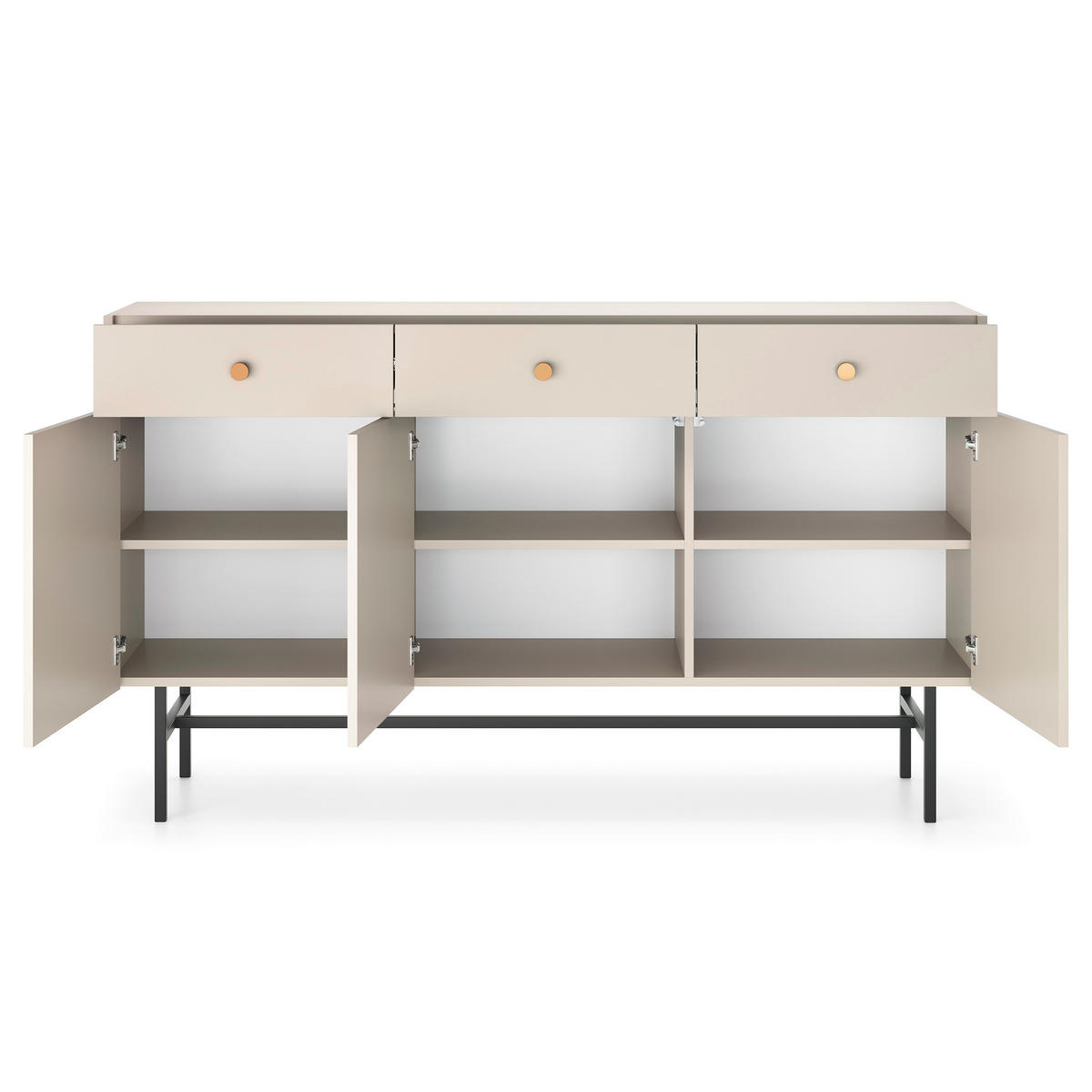 KOMMODE Dalia mit 3 Türen und 3 Schubladen, 104 cm, Kaschmir - Kaschmir/Schwarz, Holzwerkstoff/Metall (155/84/39cm) - Beautysofa