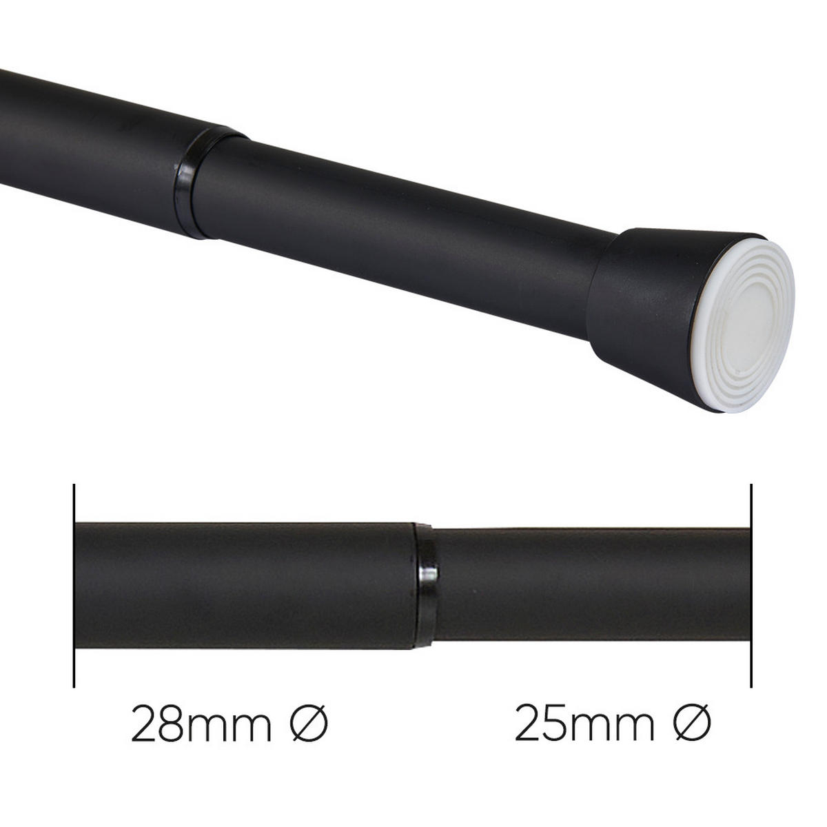 TELESKOP-VORHANGSTANGE mit Spannbefestigung Ø28 mm – Schwarz (70–120 cm) - Schwarz, Metall (2.8/120cm) - STORESDECO