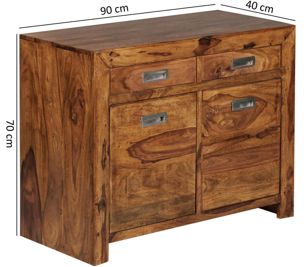 SIDEBOARD – MUMBAI, Massivholz, 90 cm, 2 Schubladen, 2 Türen, Landhausstil - Braun, Holz (90/70/40cm) - KADIMA DESIGN
