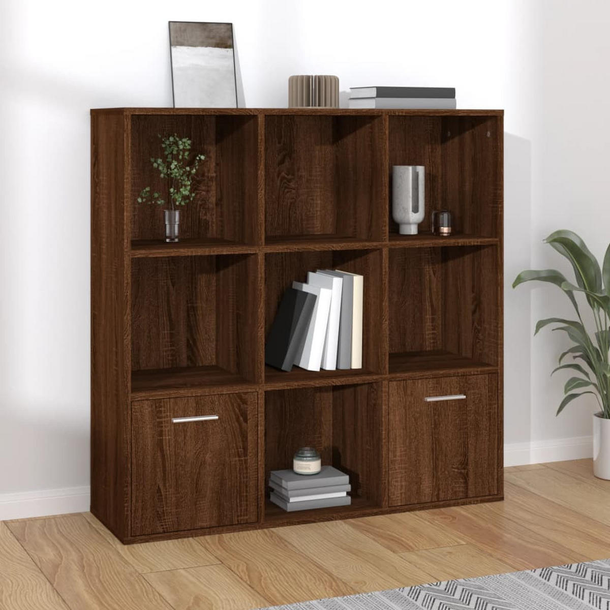 BÜCHERREGAL mit 7 Fächern, 2 Türen 98/30/98 cm aus Holzwerkstoff Braun Eichen-Optik - Dunkelbraun, Holz (98/98/30cm) - vidaXL