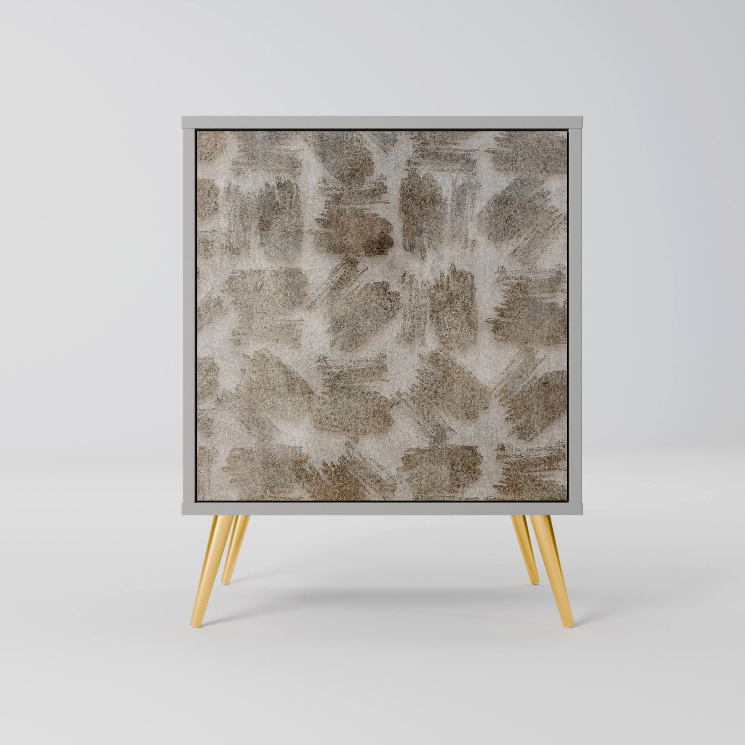 SIDEBOARD SLIGHTLY BLURRED, Grau, 57,5x42x75,5 cm, Goldfarbene Metallfüße - Goldfarben/Multicolor, Holzwerkstoff/Metall (57.5/75.5/42cm) - SpaceRebels