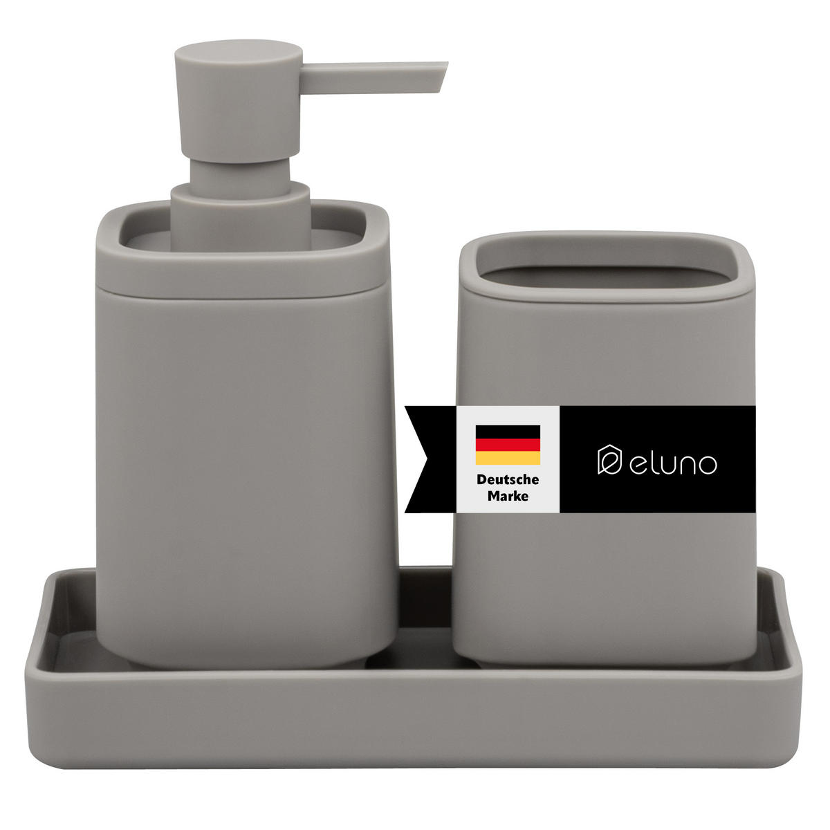 BAD-ACCESSOIRES-SET VALONA, Soft-Touch, taupe - Taupe, Kunststoff (18/2.5/9.5cm) - eluno