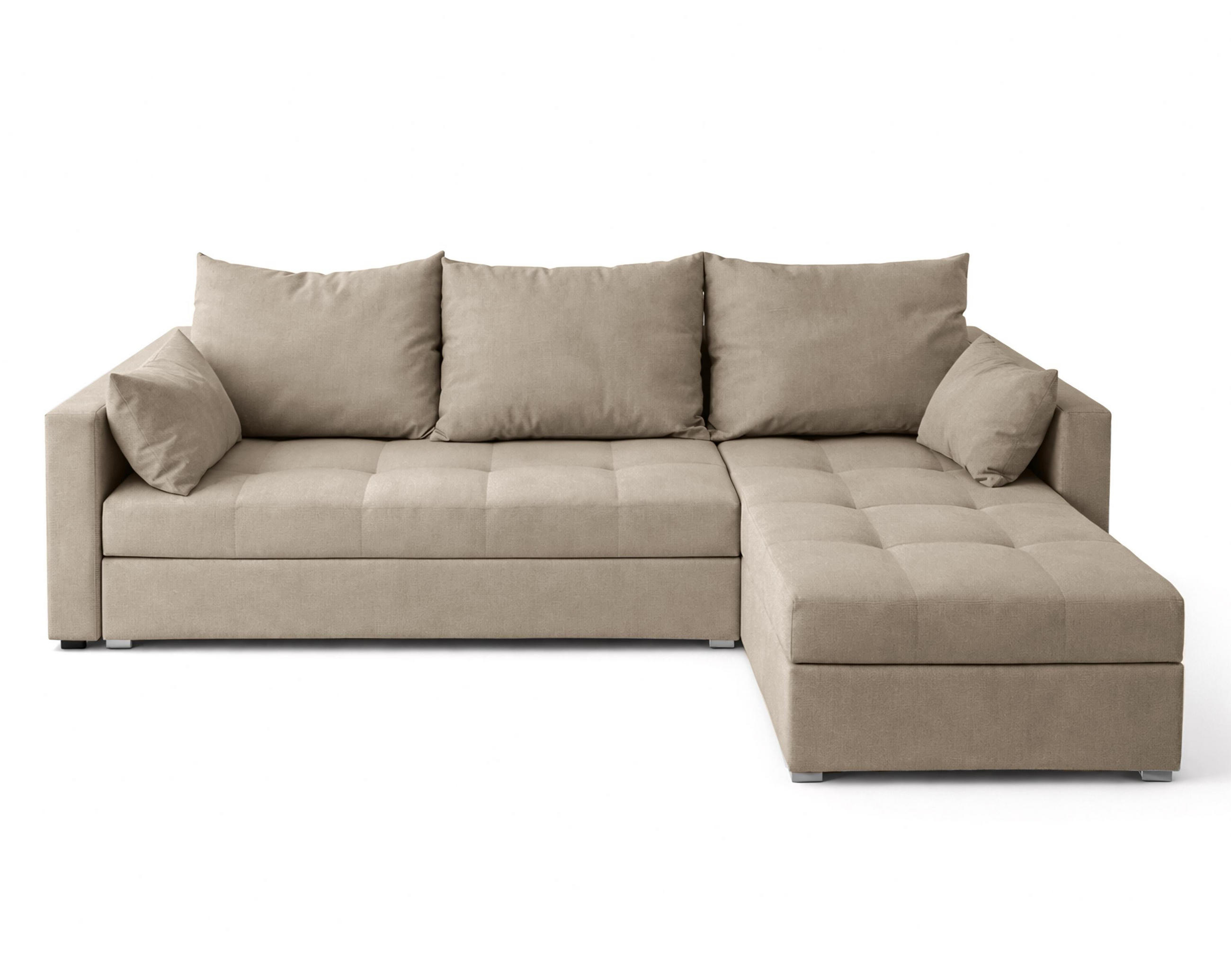 ECKSOFA Universelle L Form Elif Beige 220/140/85 cm stilvolle mit Schlaffunktion - Beige/Silberfarben, Kunststoff/Textil (220/140cm) - AX Living