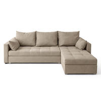 ECKSOFA Universelle L Form Elif Beige 220/140/85 cm stilvolle mit Schlaffunktion - Beige/Silberfarben, Kunststoff/Textil (220/140cm) - AX Living
