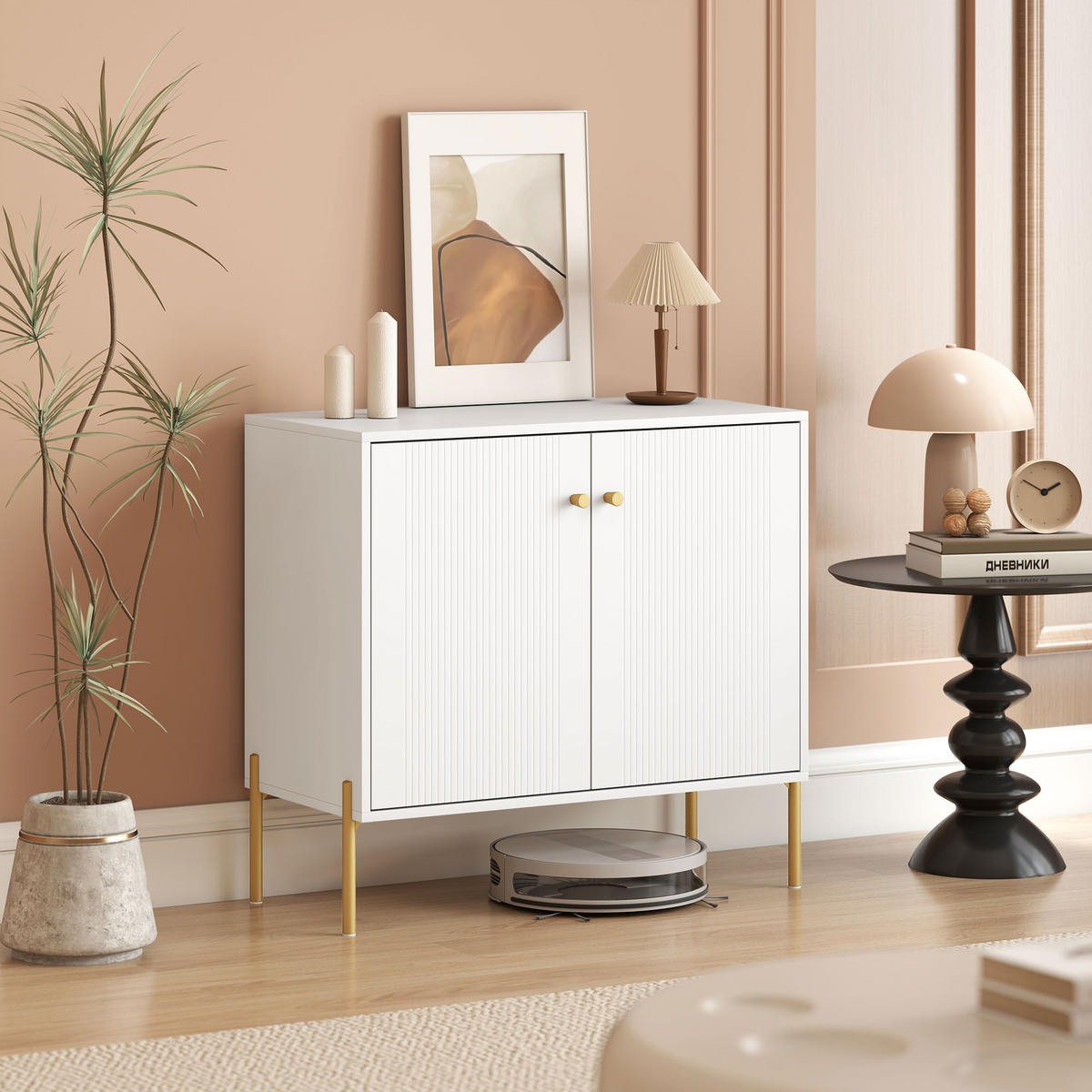 SIDEBOARD DE-11242 1 gerillte Doppeltür Weiß - Weiß, Holzwerkstoff (80/76/39.1cm) - ComfortXL