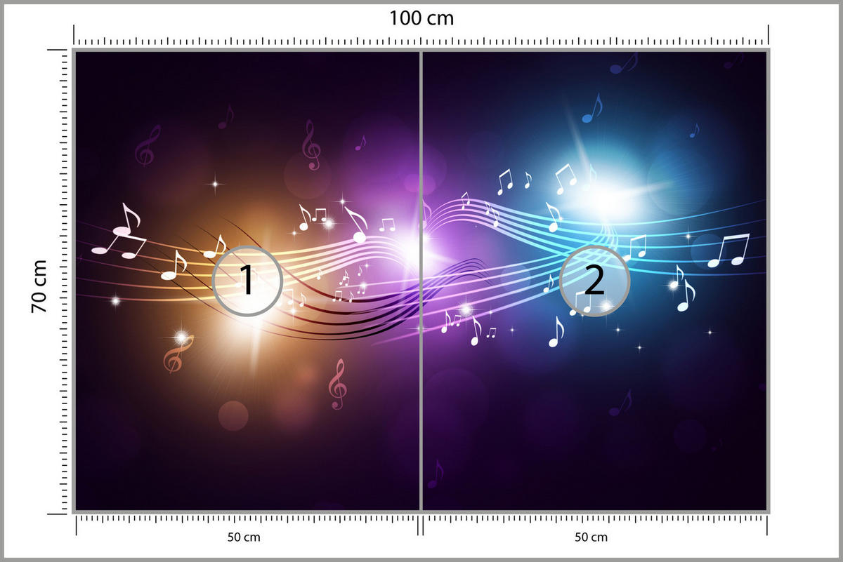 FOTOTAPETE für Jugendzimmer Noten Buntes Hintergrund Musik 100x70 - Blau/Gelb, Papier (100/70cm) - Muralo