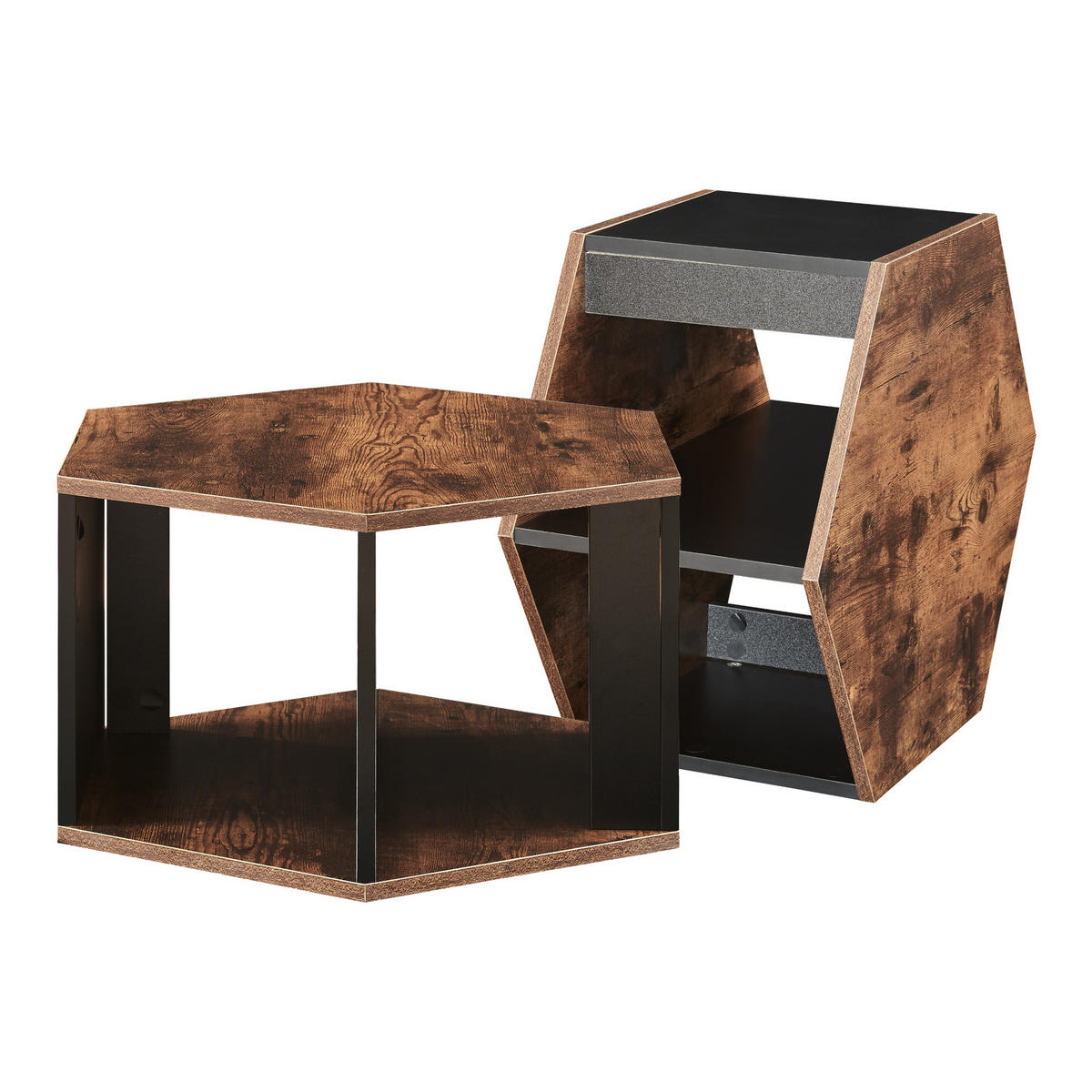 COUCHTISCH-SET 2 TLG. Molde - Walnussfarben/Schwarz, Holzwerkstoff (53/60/32cm) - [en.casa]