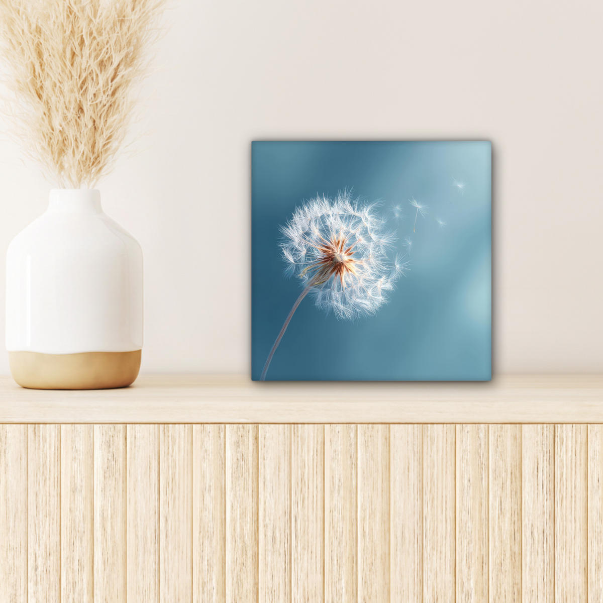 LEINWANDBILD Löwenzahn - Wind - Blau Deko Wohnzimmer 20x20 cm - Blaugrau, Textil (20/20cm) - MuchoWow