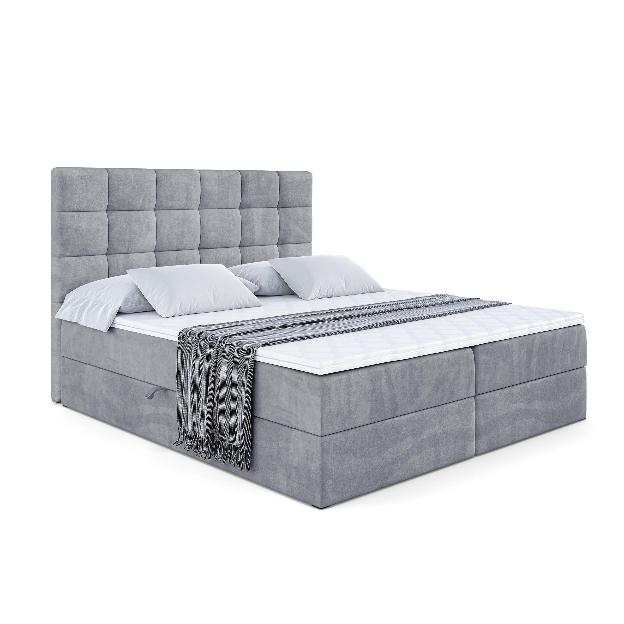 BOXBETT mit H3-Matratze und Lattenrost - BRUGO - 200x200 Grau - Grau, Holzwerkstoff (200/200cm) - ALTDECOR