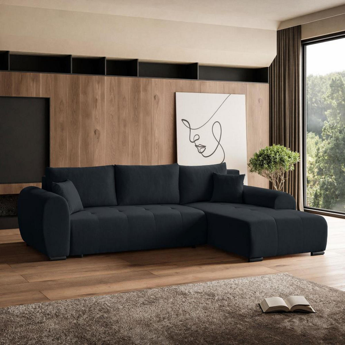 ECKSCHLAFSOFA Diana mt Bettkasten schwarz rechts - Schwarz, Textil (255/175cm) - Beautysofa