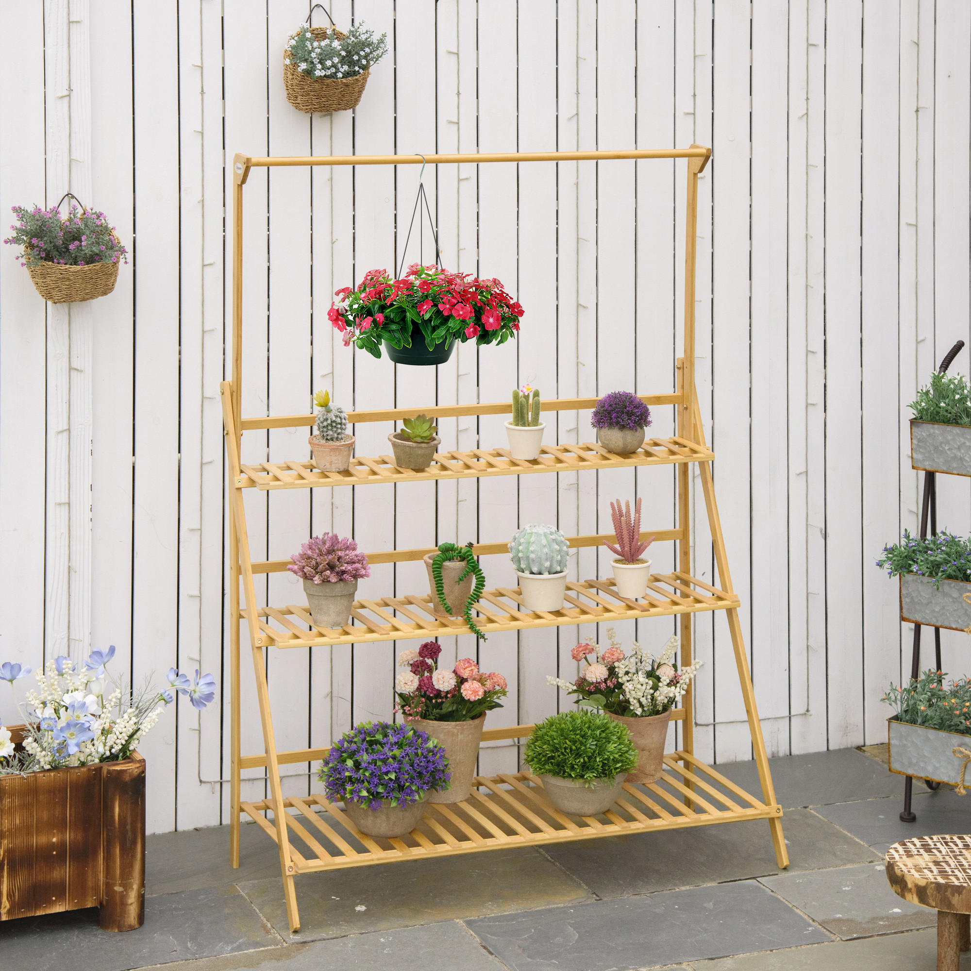 BLUMENTREPPE, Bambus, Naturholz - Naturfarben, Holz (40/143/100cm) - Outsunny
