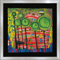 BILD gerahmt 53x53 cm Friedensreich Hundertwasser „Dingsdas wachsen in geliebten Gärten“ - Gelb, Holz (53/53cm) - artissimo