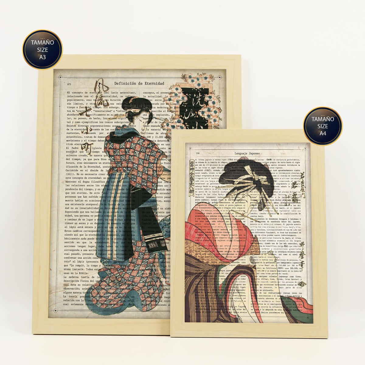 POSTER Set Mit 6 Japanische Ästhetik Größe A3 & A4 Rahmen aus hellem Holz - Beige, Papier (29.7/1cm) - Nacnic